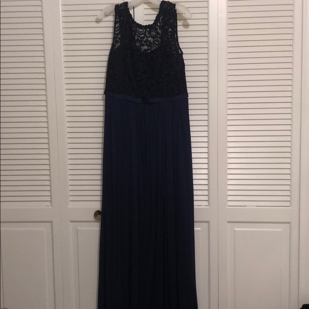 Navy lace top bridesmaid dress